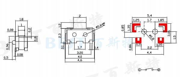 輕觸開關(guān)TS-1111A參考圖紙